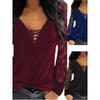Mesh Lace V-neck Long Sleeved T-shirt Mesh Lace V-neck Pullover Long Sleeves T-shirt