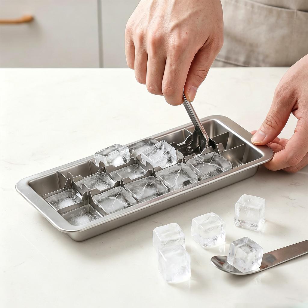 18 Slot Stainless Steel Ice Cube Tray Reusable Removable Ice Cube Maker Ice Cube Mold for Cooling Cocktails Coffee Fruit Juice