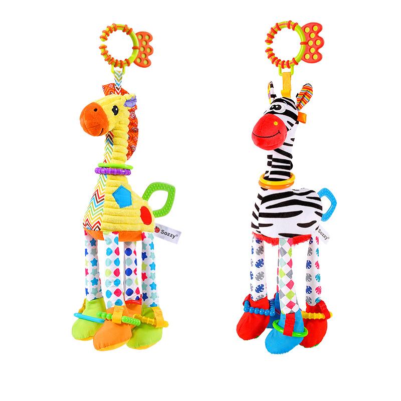 Non-Toxic Soft Giraffe Zebra Animal Handbells Rattles Plush Infant Baby Development Handle Toys With Teether Baby Toy For Newborn Gifts