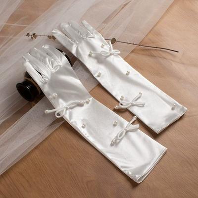 White Satin Long Gloves Vintage Long Finger Mittens Temperament Wedding Bridal Gloves  Lady