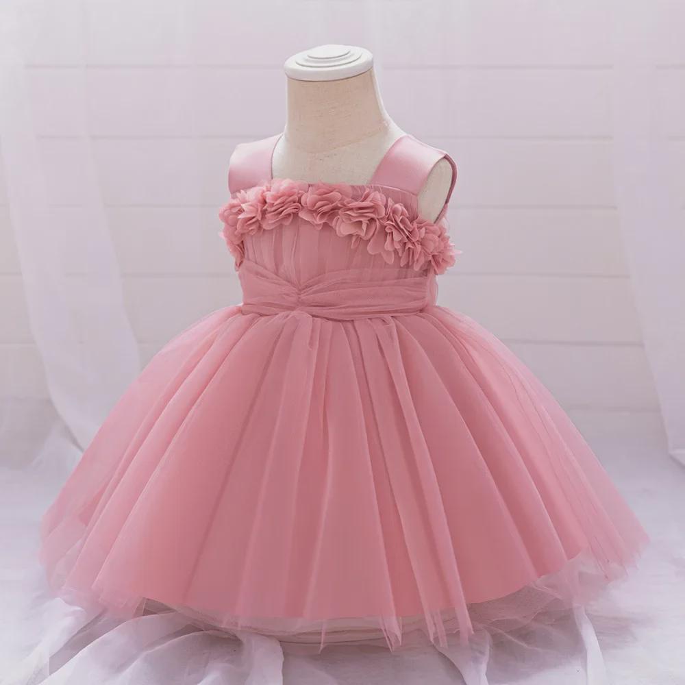 2024 One-Year-Old Baby Sling Princess Dress - Puffy Wedding and Birthday Outfit