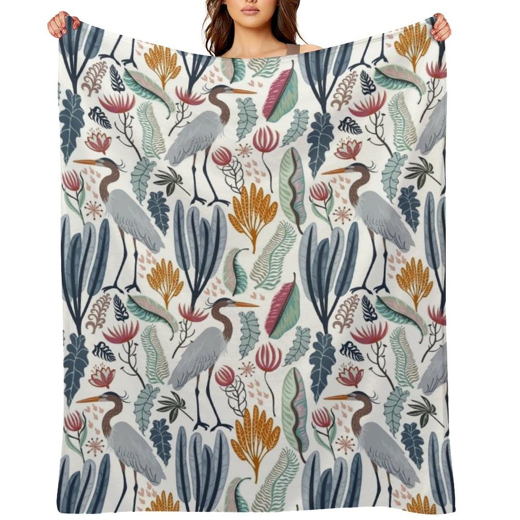 Heron and plants Throw Blanket Travel Decorative Sofa Blankets For Baby for winter Blankets