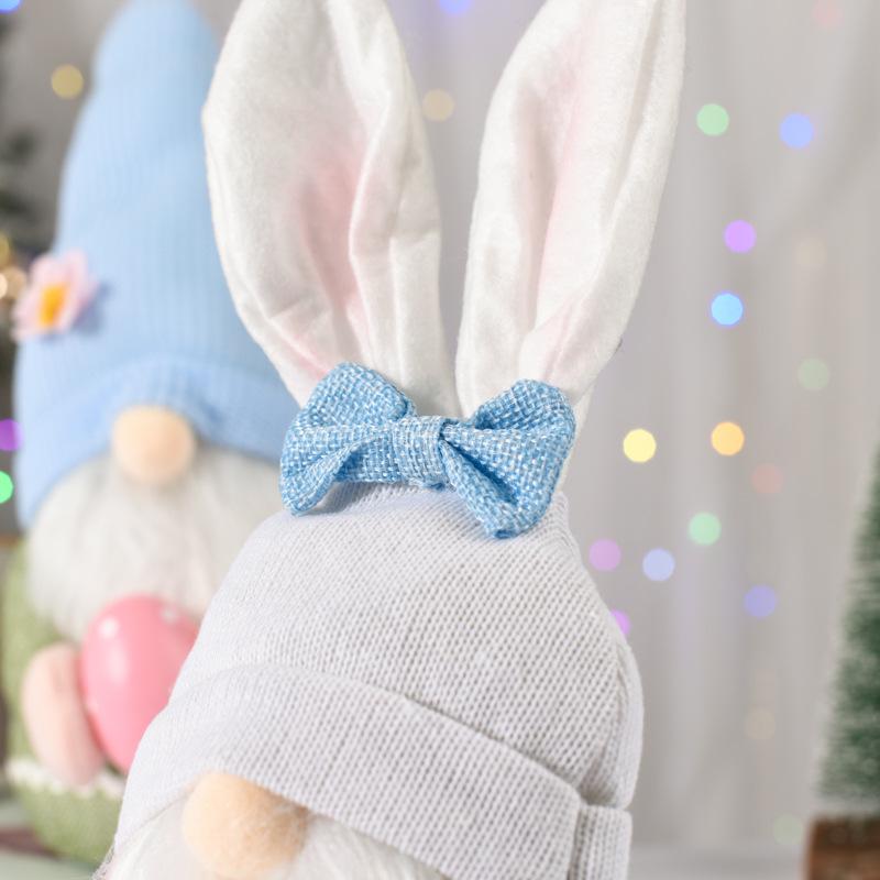Easter Pink-Eared Rabbit Gnome Elf Plush Toy with Egg