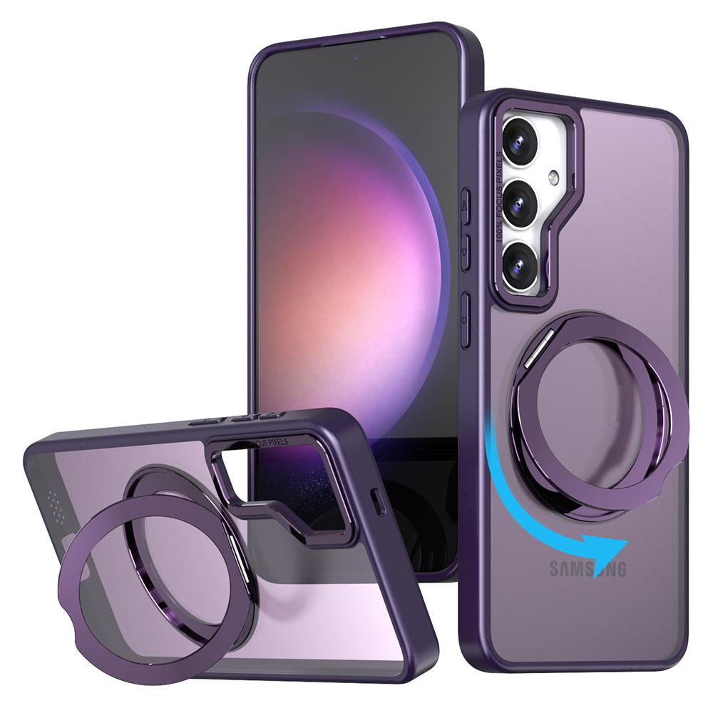 

For Samsung Galaxy S25 Case Rotating Magnetic Kickstand Acrylic+TPU Shockproof Phone Cover Purple