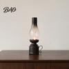 Stable Heavy Candle Holder Miniature Kerosene Lamp Resin Holder, Retro Oil Figurine with Smoked Nostalgic Replica Glass Shade & Carved Base, Tabletop