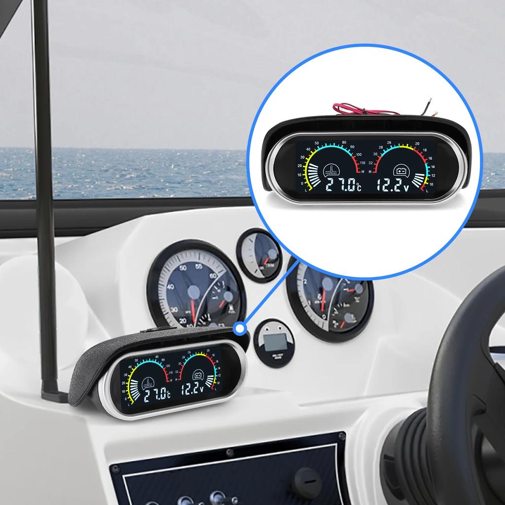 Water Temp Meter Voltage 2in1 0-120℃ Temperature Gauge LCD Indicator with Water Temp Sensor 10mm For Boat Car Motorcycle