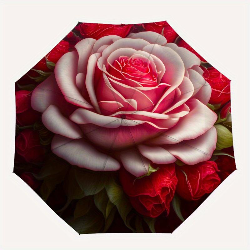 Romantic Rose Bouquet Umbrella, Portable 3-Fold Umbrella for Men & Women,Christmas Gift ES255