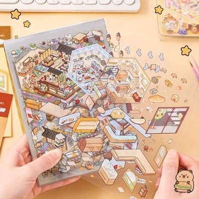 20in1 Landscape Sticker Book Capybara Cartoon 3D Stickers Scene Set Free Combination Tear-proof Miniature Scene Scrapbook Kit