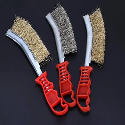 Multi-function Tool Wire Brush Copper Plated (Stainless Steel Brush, 1PCS) Long Handle Kitchen Grill Special Plate Rust Removal