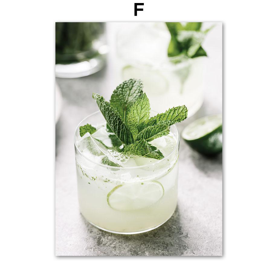 Modern Cocktail Lemon Cucumber Posters Prints Drink Mojito Martini Wall Art Canvas Painting for Bar Kitchen Room Home Decoration
