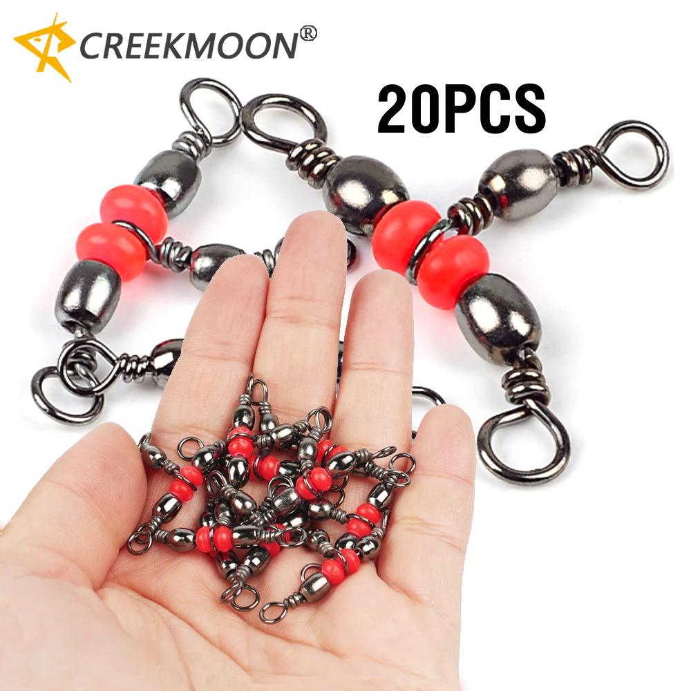 

20pcs Fishing Tackle Connector 3 Way Barrel Swivels Snap Ring with Beads Fishing Line Connectors Triple Cross Line Swivels 14x16 long 19mm