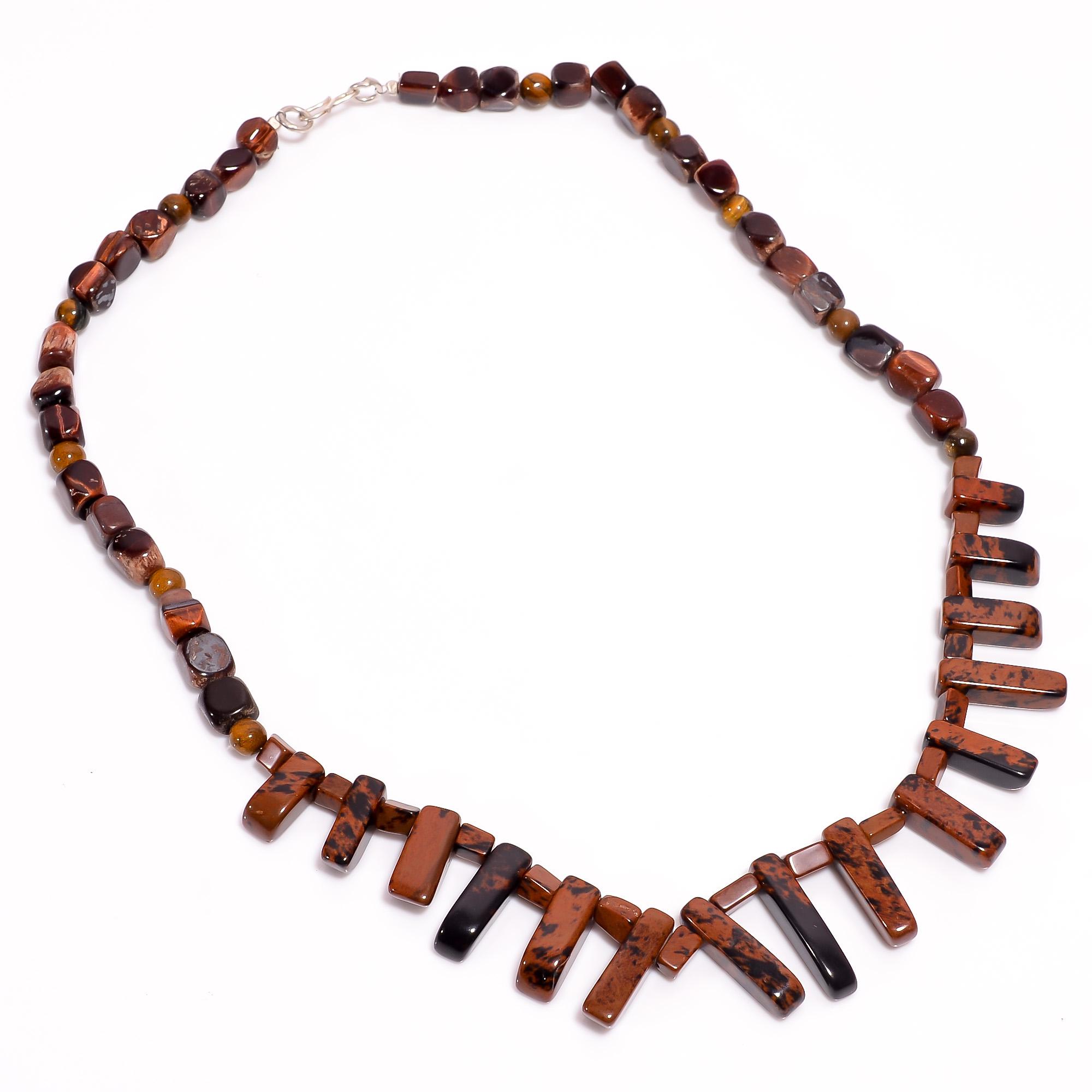 

Натуральный махагоновый обсидиан, тигровый глаз, микс форм, гладкие бусины, ожерелье 6-26 мм 19,5 UB-8440