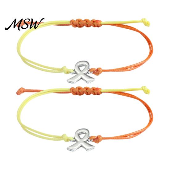 Sliding Knot Bracelet 2 Pcs Breast Cancer Awareness Bracelets, Adjustable Braided String Unisex Cord Bracelets with Ribbon Charm, Inspirational Gifts