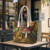 Cute Mushroom Print Casual Tote Bag Portable Daily Use Shoulder Handbag for Outdoor Shopping Travel