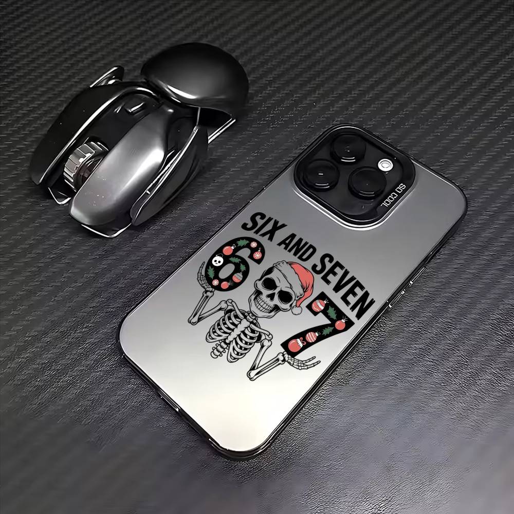 67 S-Six S-Seven Meme A-Aesthetics   Phone Case For iPhone17,16,15,14,13,12,11 Plus,Pro Max Colored Silver Plated Inside Cover