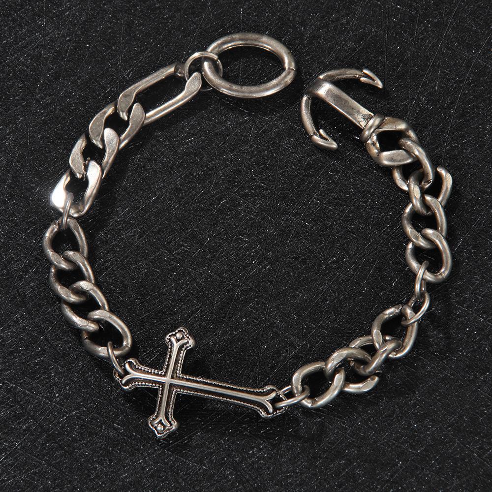 European and American cross-border hip-hop element bracelet men s cross Cuban bracelet vintage vintage personalized metal bracelet for men