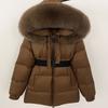 Womens Mid-Length Hooded Down Coat With Real Fox Fur Trim Slim Fit Warm Winter Outerwear Urban Commute Outdoor