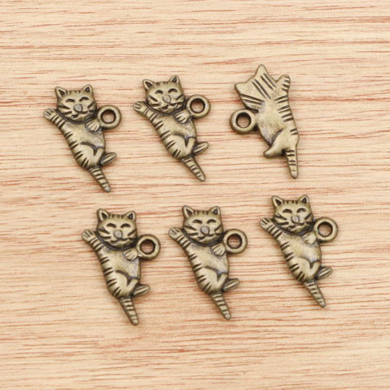 15pcs Cute Small Tiger Cat Charms Pendant 20x12mm Alloy Metal DIY Jewelry Making Accessories Findings for Necklace Earrings