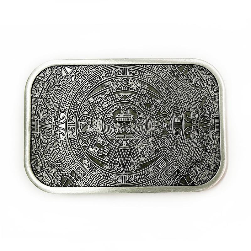 Aztec Calendar Stone Belt Buckle, Zinc Alloy, Mayan-Style Fashion Accessory