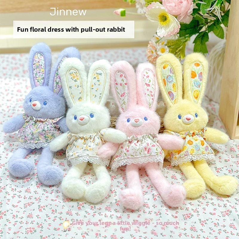 Plush Rabbit Pendant Keychain With Floral Skirt Design For Gift And Collection