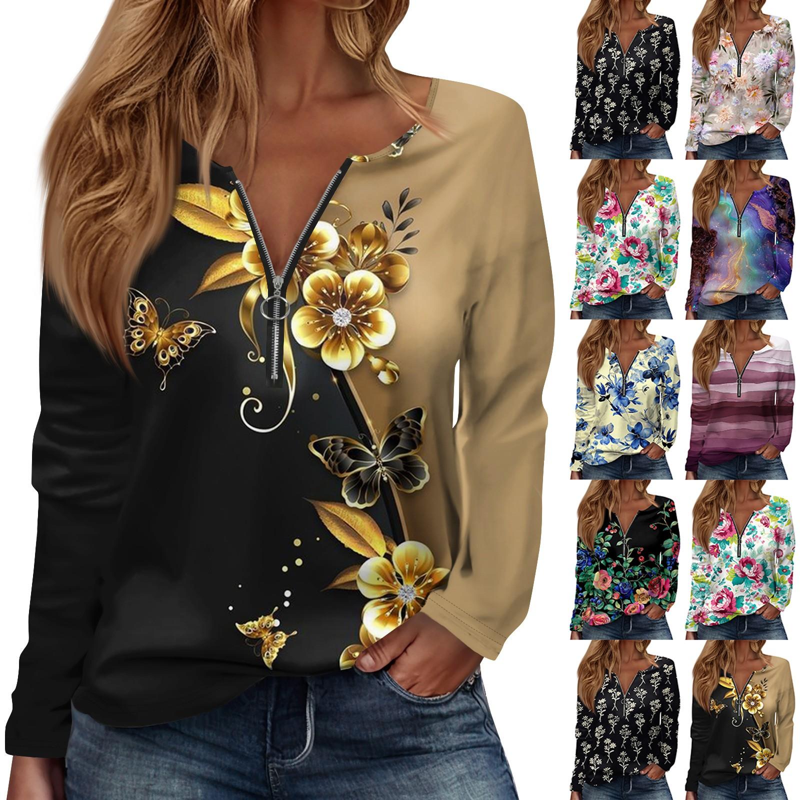 

Женский повседневный пуловер на молнии 1/4, толстовка с воротником и длинными рукавами, спортивная одежда с принтом, топ для бега