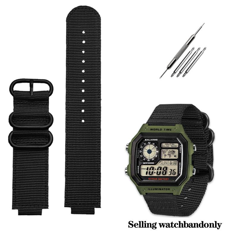Modified Nylon Watch Band for Casio AE1200WH/1300/1000/1500 AE-1200 A158W A159 Waterproof Outdoor Sports Wrist Strap 24*18mm