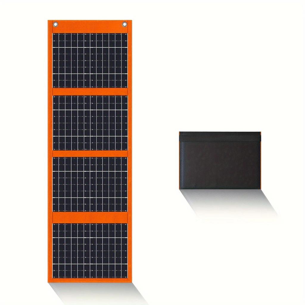 Foldable solar panel chargers, suitable for mobile phones, power banks, and tablets. Ideal for camping, hiking, and backpacking