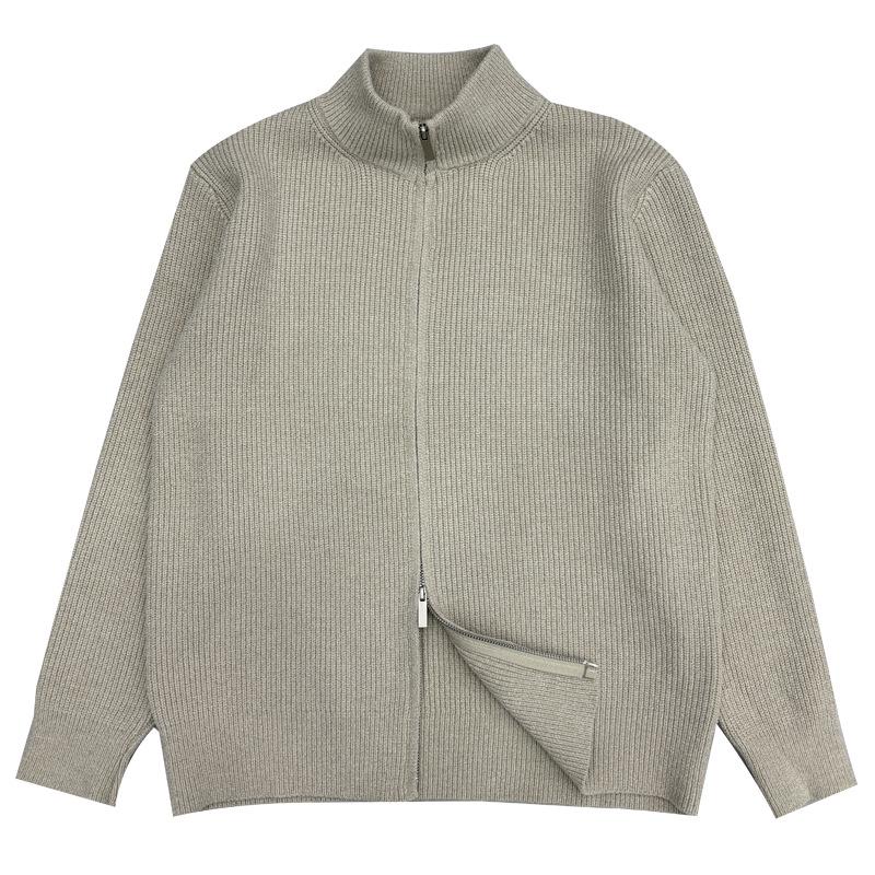 Men's High-Quality Wool Knit Zipper Cardigan - Thick, Trendy, Loose-Fit for Autumn/Winter