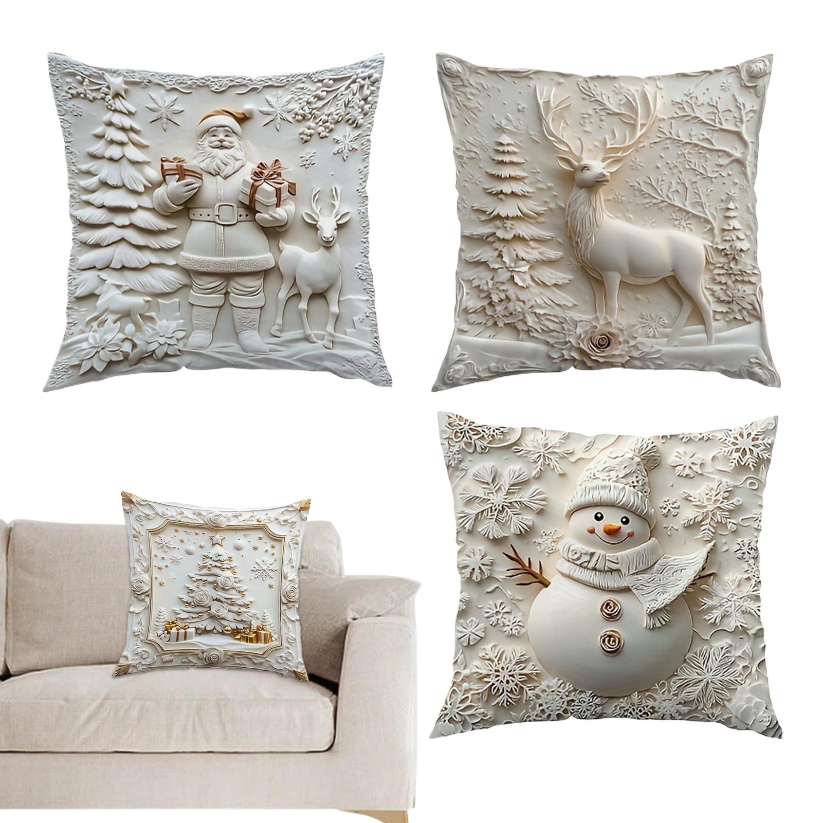 

18x18 Inch Christmas Pillow Cases White Embossed Aesthetic Christmas Pillowcase 4 Pieces Christmas Couch Pillow Covers For Sofa CN