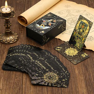 Luxe Gold Foil Tarot Cards Set with Wooden Stand for Predictive Readings Unique Waterproof Collectible Game for Beginners