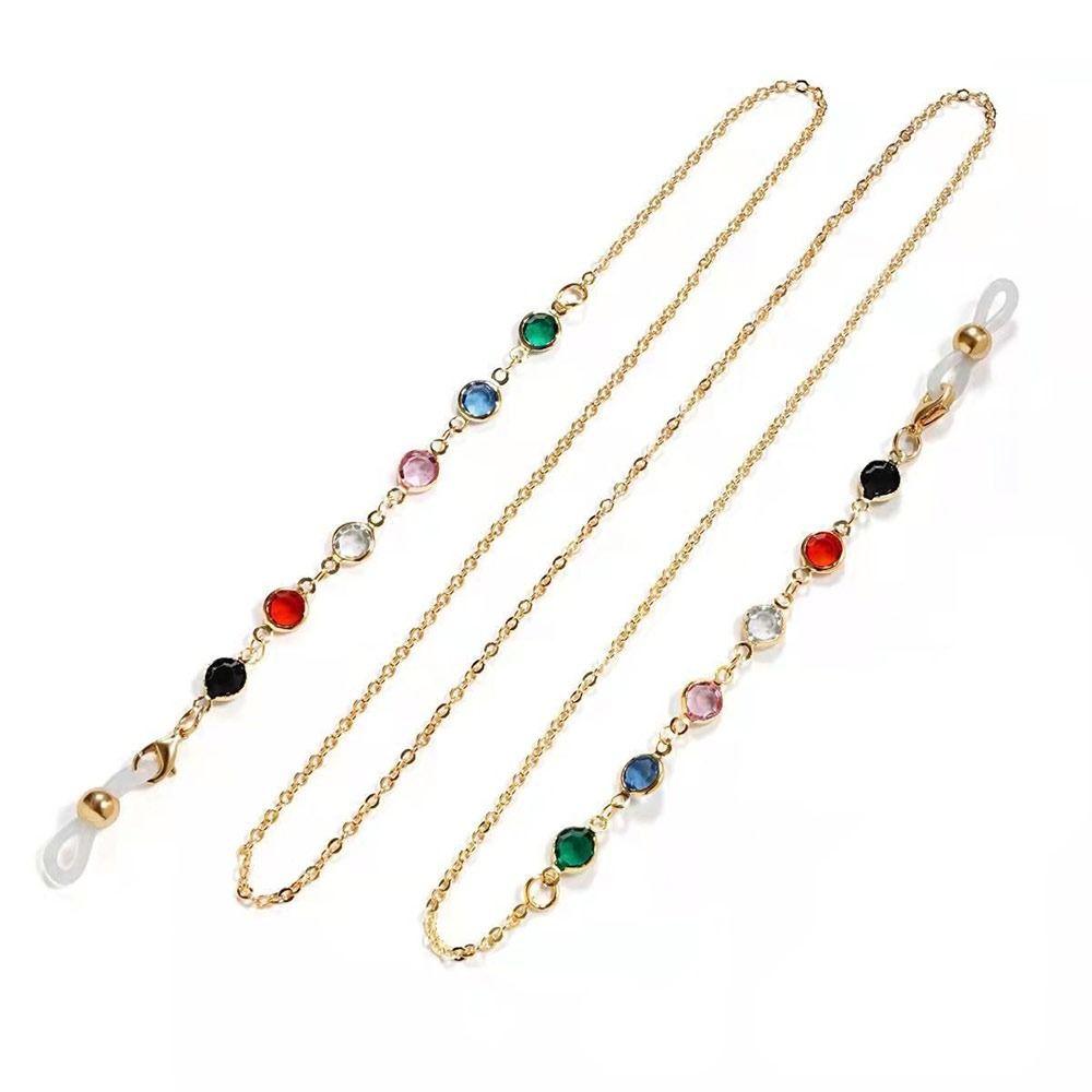 Trendy Colorful Crystal Beads Eyeglass Holder Multicolor Anti Drop Sunglass Lanyard Straps Nonslip Glasses Chain Eye Accessories