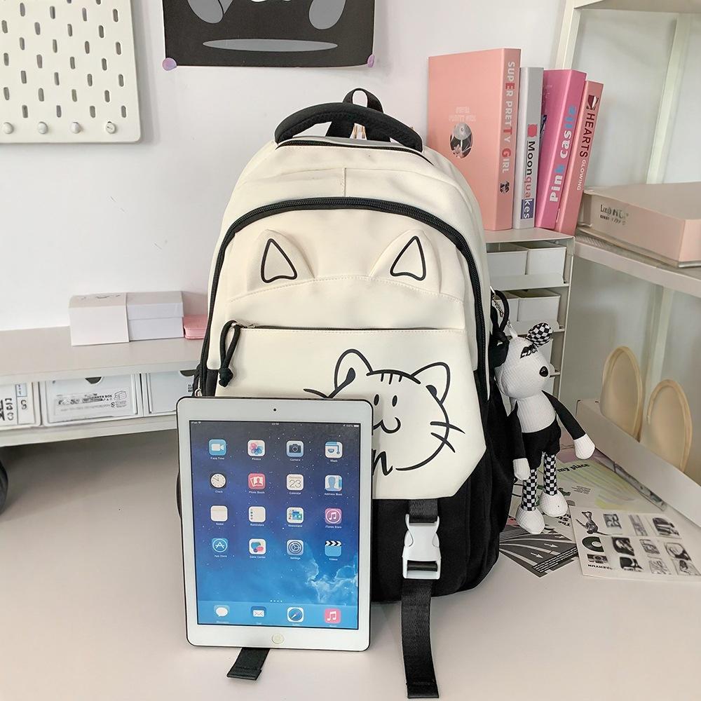 Zaino scuola zaino per ragazze scuola media strato traspirante leggero patta con chiusura stampa gatto inglese doppia spalla scuola media