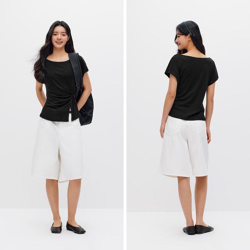 Semir Women's One-Shoulder Pleated Tie-Front T-Shirt