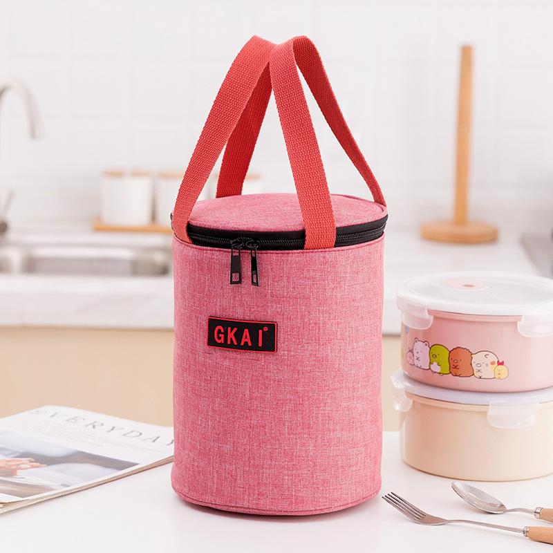 Handheld cylindrical insulated lunch bag, lunch box bag, portable, meal bag, waterproof, picnic bag, simple