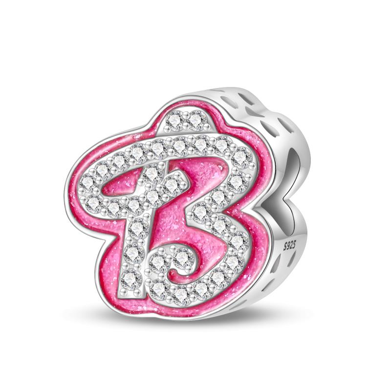 A-Z 26 Alphabet Charms Copper English Letters Charm Pave Pink Cz Fit Pan Original Bracelets Diy Jewelry For Women