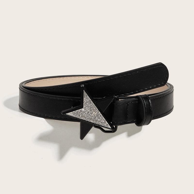 Women PU Leather Belt Star Decoration Solid Color Belt