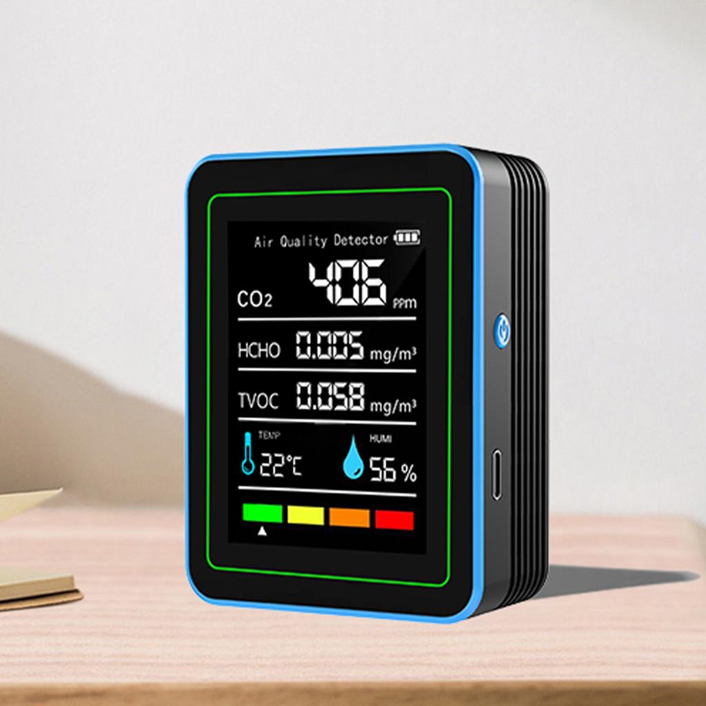 5-in-1 Indoor Air Quality Monitor USB Charging Air Quality Tester with Temperature Humidity TVOC Display for Home Office