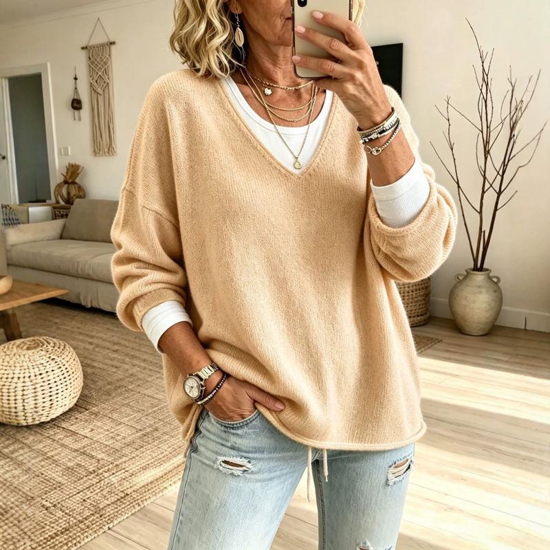 2026 Casual V-neck Loose Sweater - European/American Trend, Long Sleeve, In Stock
