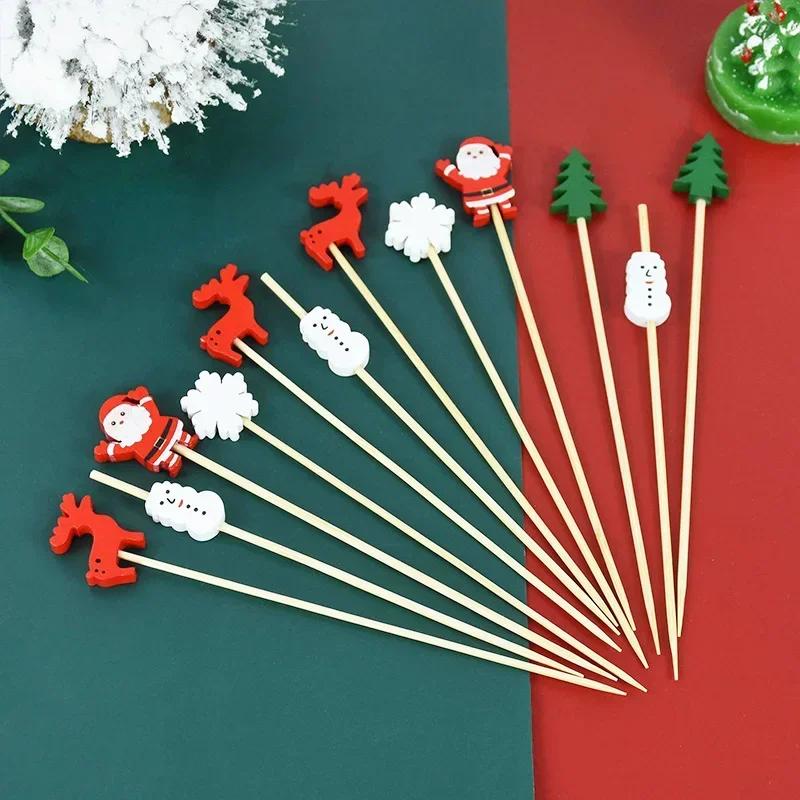 Christmas Toothpicks Decorative Bamboo Skewers Creative Appetizer Fruit Cheese Picks Art Cocktail Picks Christmas Supplies