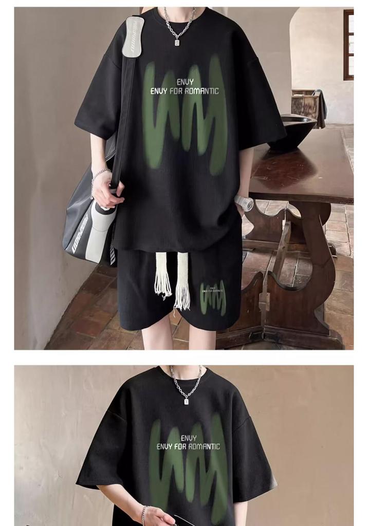 Teen Boys' Casual Summer T-Shirt & Shorts Set, Loose Fit Sportswear for a Stylish Look