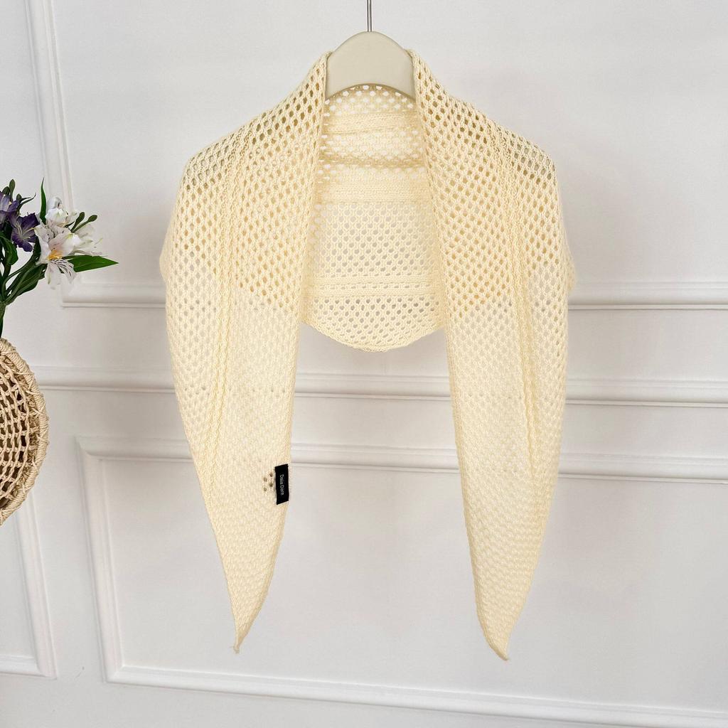 Versatile hollow knitted triangle scarf shawl spring and summer four seasons outer shawl scarf multi-purpose fart curtain waist scarf