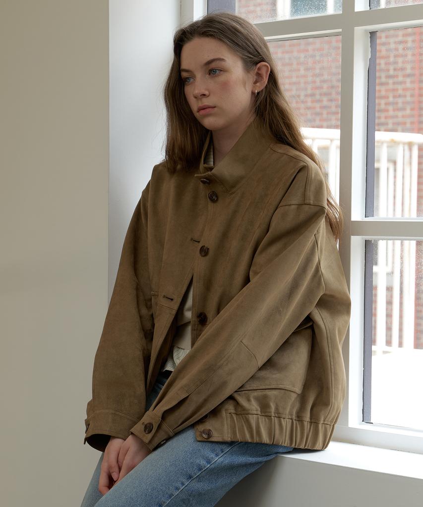 AMONG A Suede Bomber Jumper_Khaki Beige
