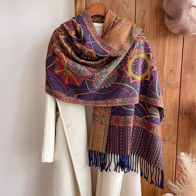 Fashion Thick Soft Cashmere Luxury Brand Jacquard Scarf Women Winter Poncho For Lady Casual Neckerchief Bandana Shawl Headband
