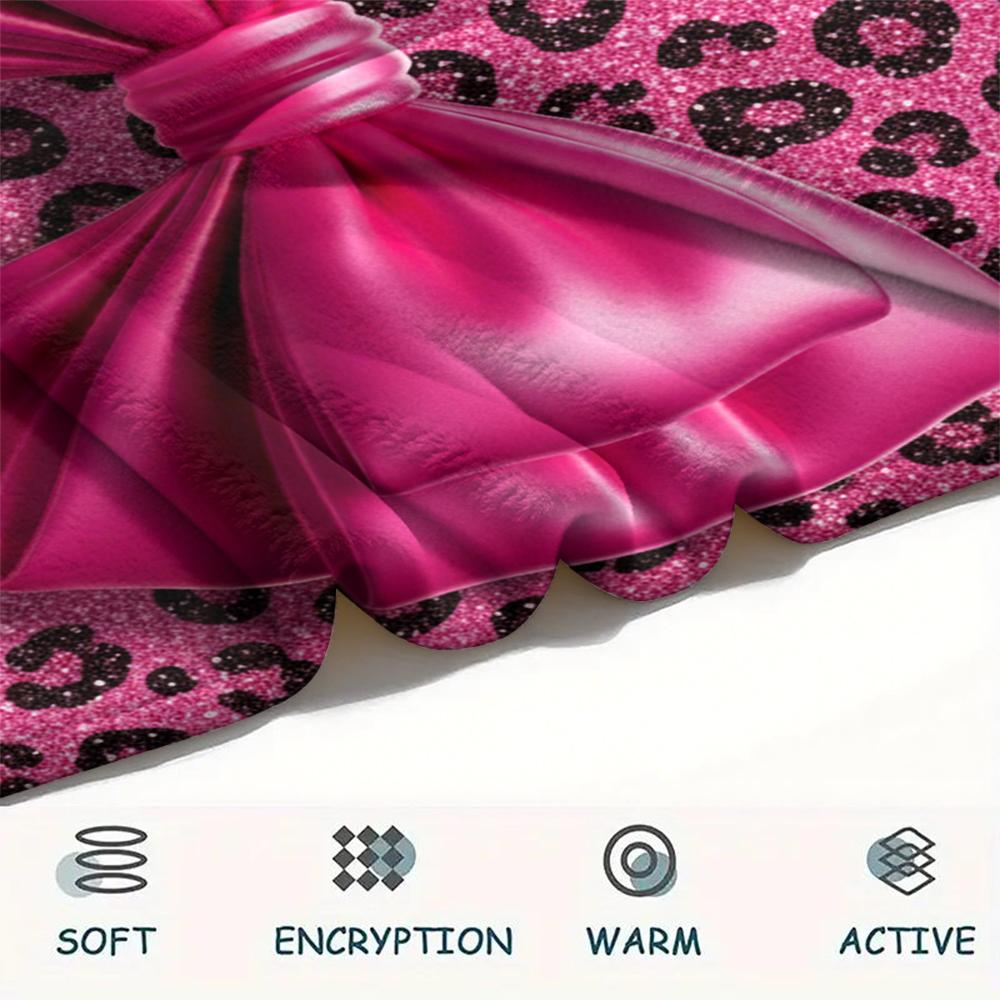 1Pc Pink&Black Bow Print Flannel Blanket, High quality Comfortable for All Seasons, Home Decor, Warmth and Comfort, Perfect for Christmas Gifts W28