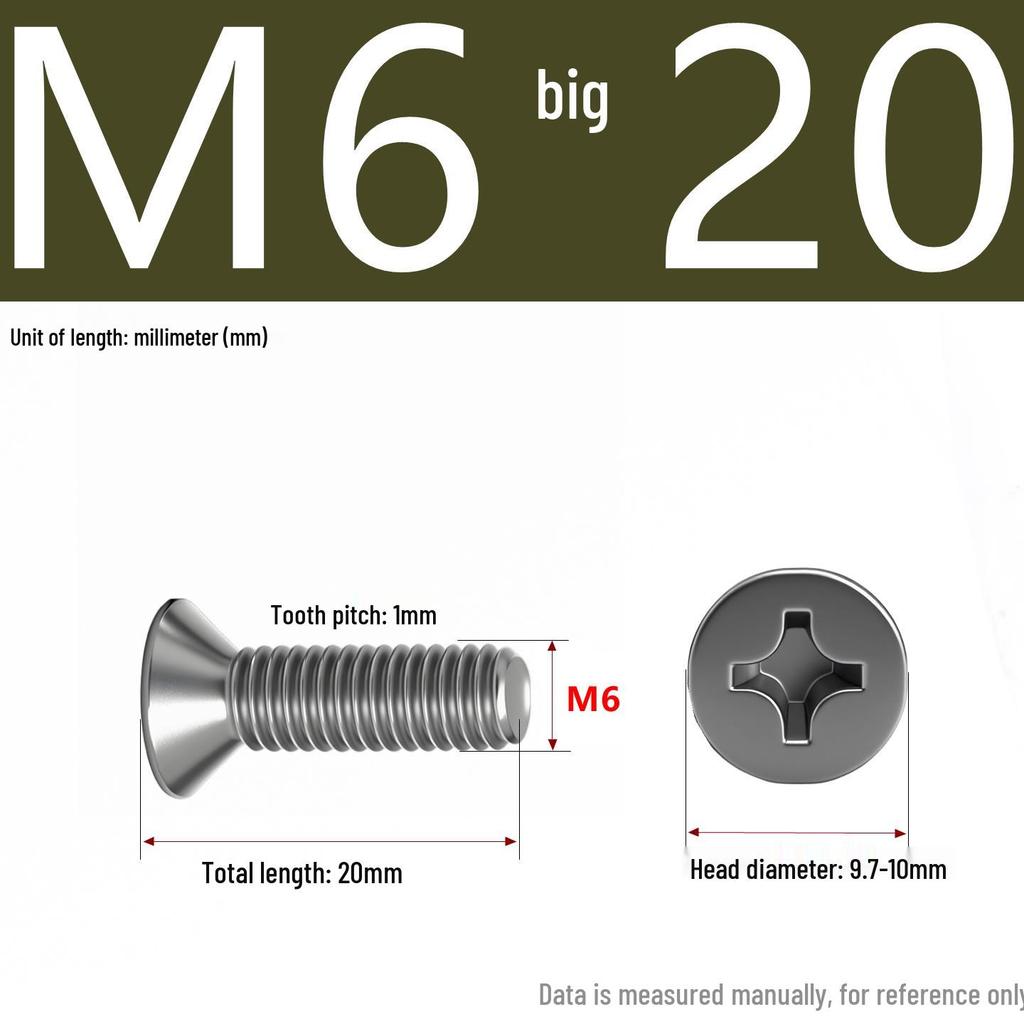 201 Stainless Steel Countersunk Phillips Head Screw: Flat Head Bolt M2-M8