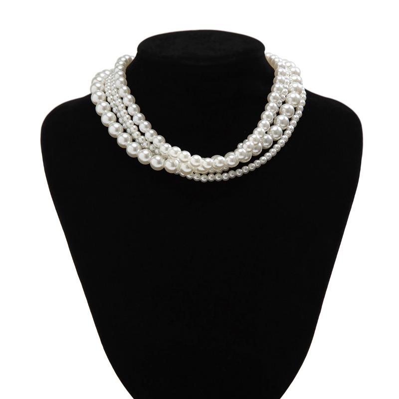 Módní dámský perlový náhrdelník Vintage vícevrstvý náhrdelník z imitace perel Korálkový šněrovací dlouhý stuhový mašličkový choker Náhrdelníky Šperky na klíční kost
