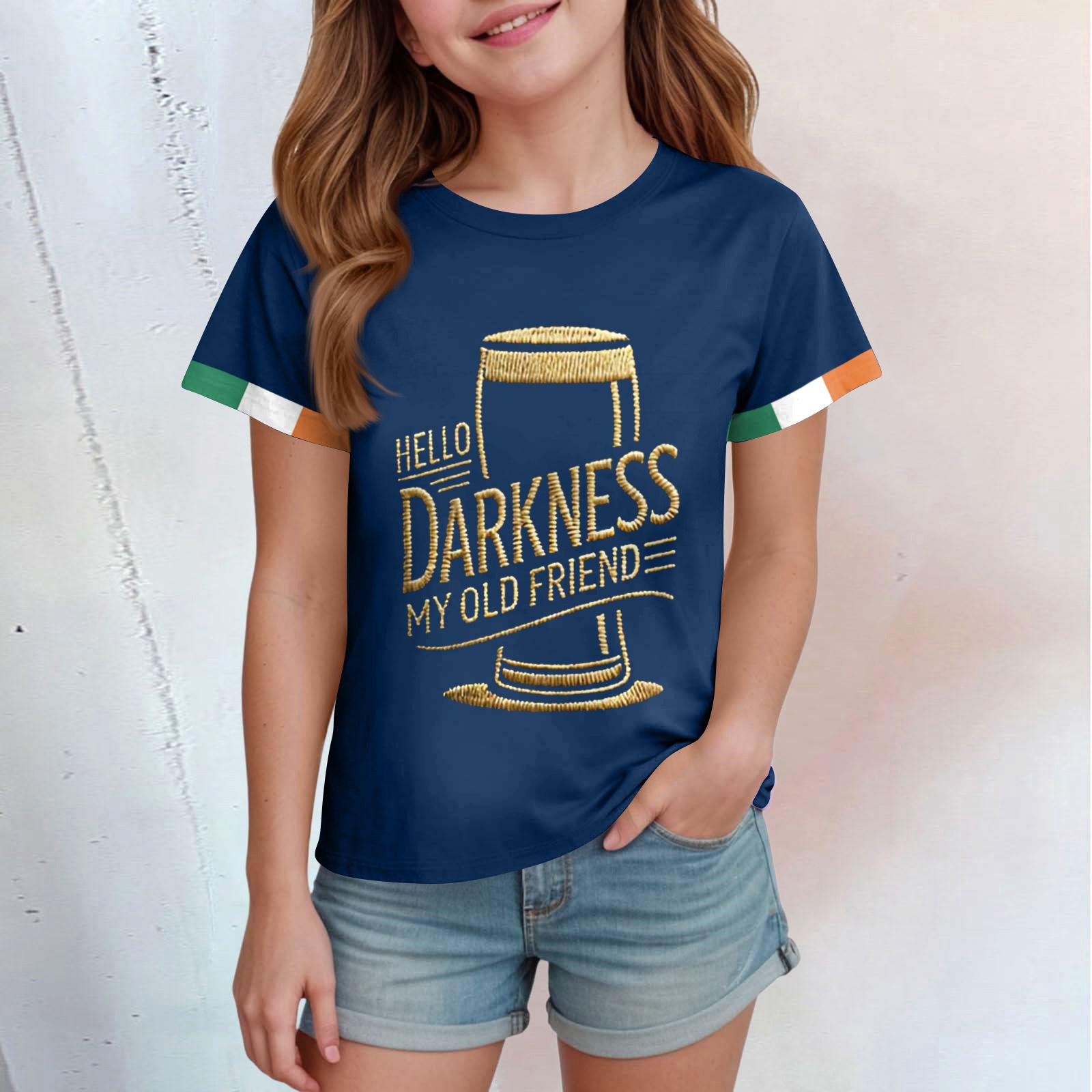 Детский повседневный топ с круглым вырезом и короткими рукавами 110 тёмно-синий