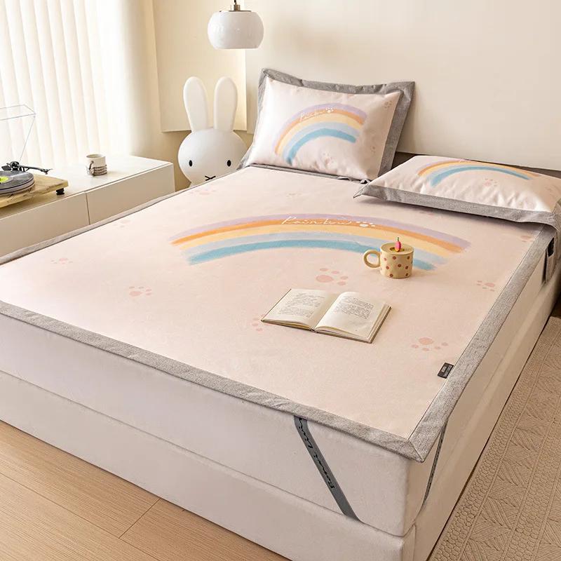 Niedliches Bärenmuster Sommer Eis Seide Dreiteiliges Set Sommer Schlafliegenmatte Waschbar Faltbar Kühl Klimaanlage Weiche Matte