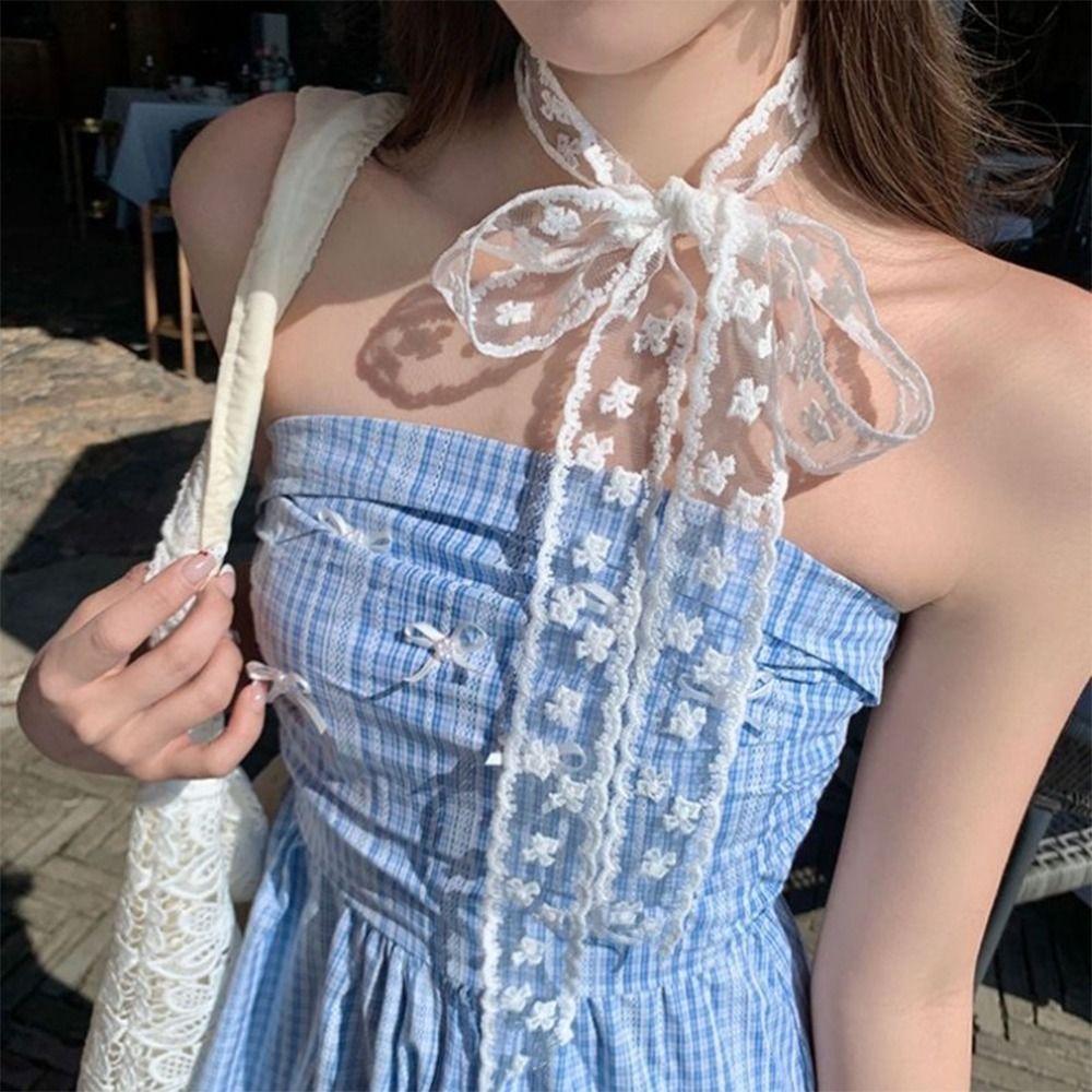 1Pcs White Head Scarf Long Ribbon Bowknot Hairband Kerchief New Hair Scarf  Summer Headwear