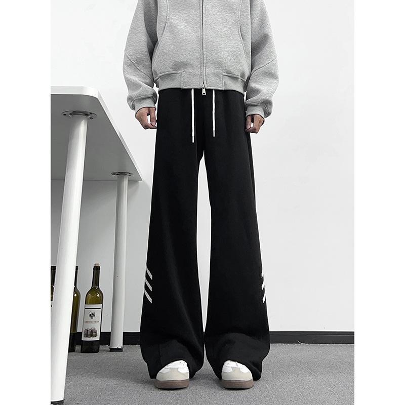 Black American sweatpants men's and women's autumn and winter retro striped sweatpants trendy brand vibe straight scimitar pants